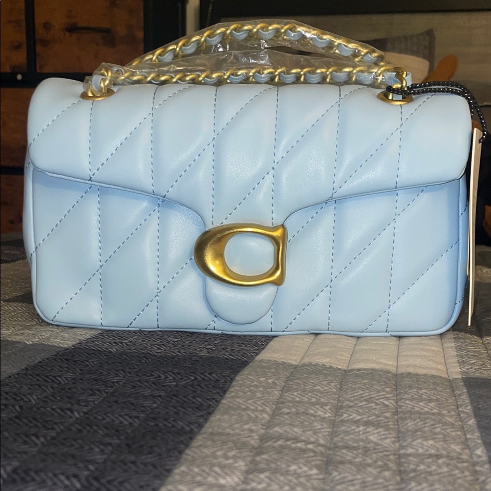 Light Blue Quilted Leather Bag and Wallet